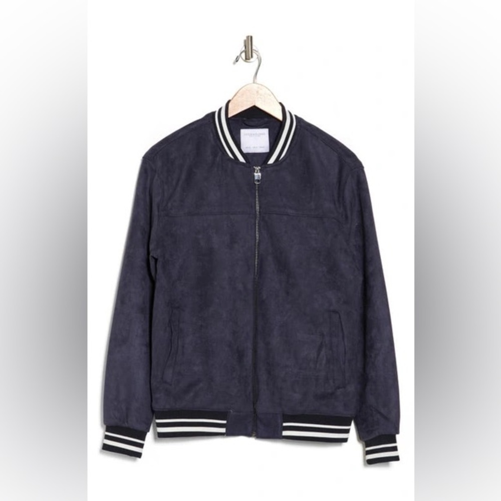 denim & flower — faux suede varsity jacket